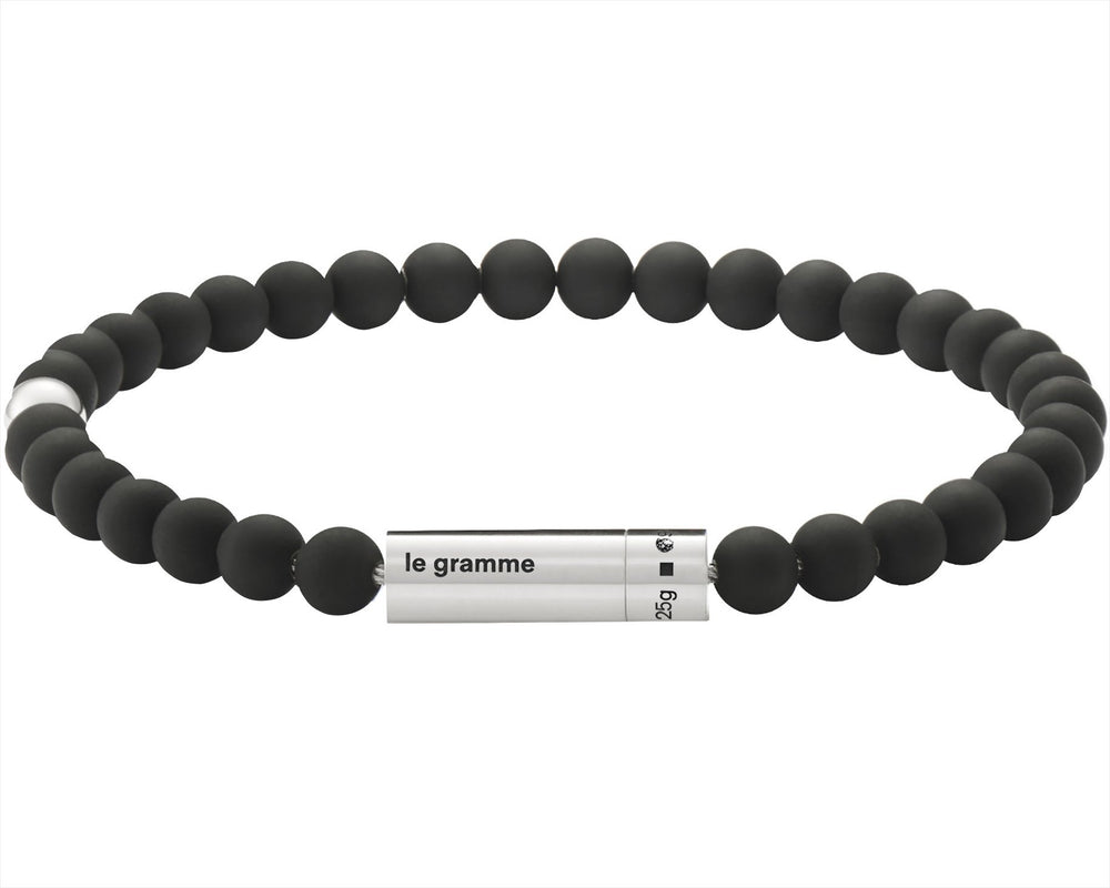 bracelet beads noir soft avec 1 bille en argent le 25g