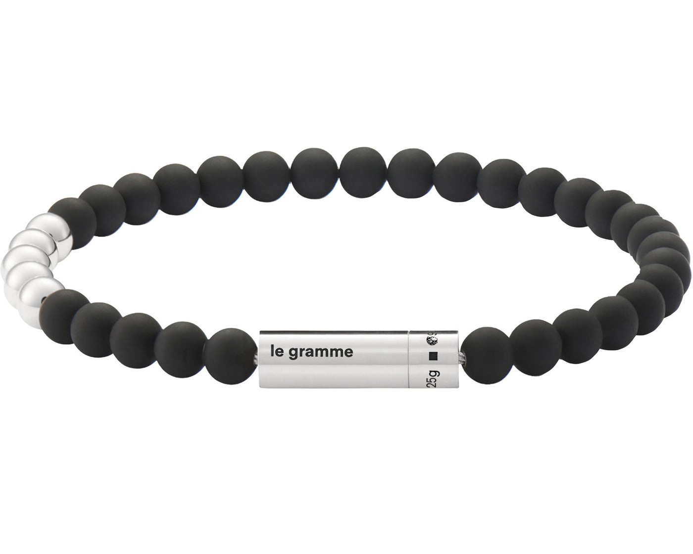 soft black bead bracelet with 5 silver beads 25g