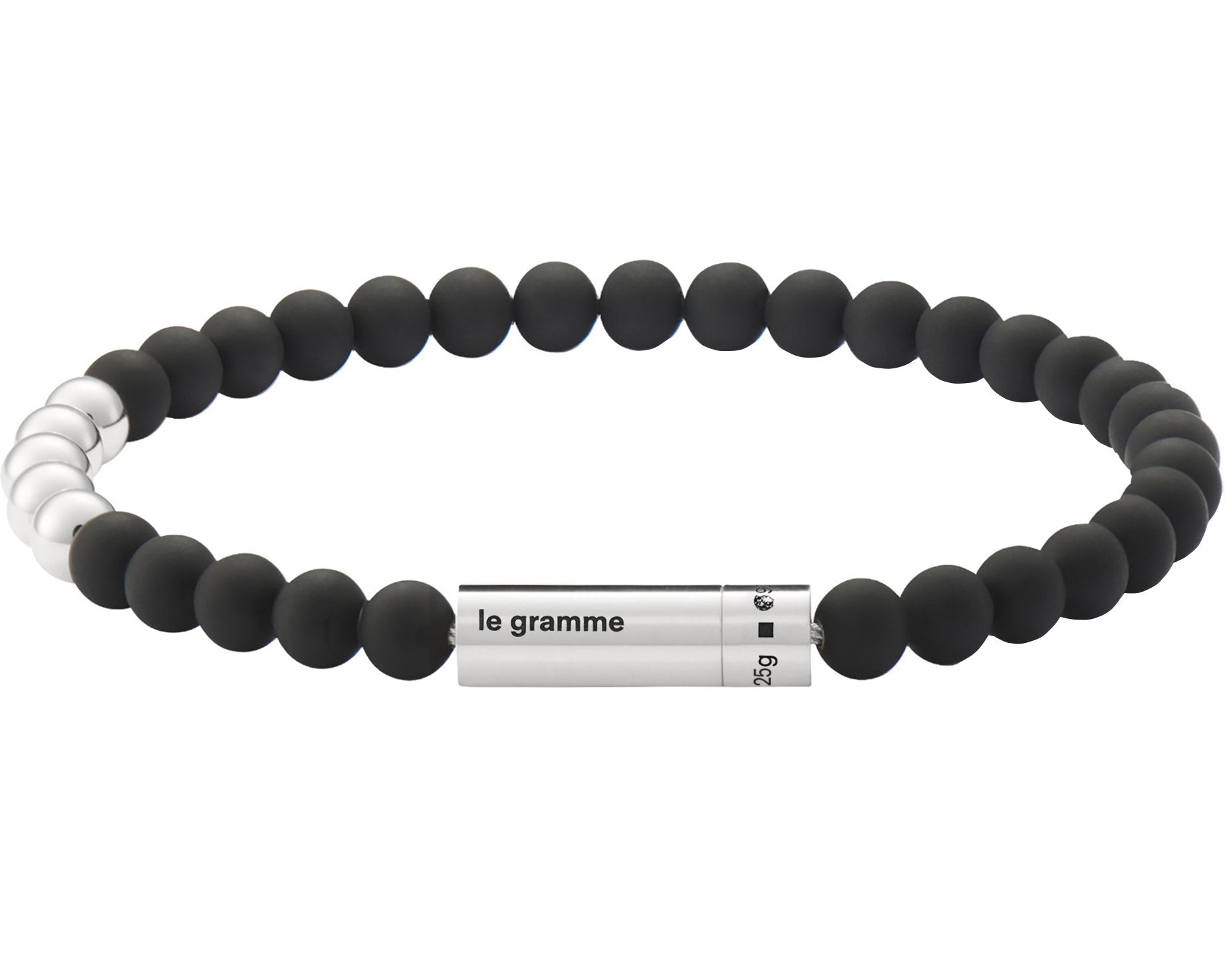 soft black bead bracelet with 5 silver beads 25g