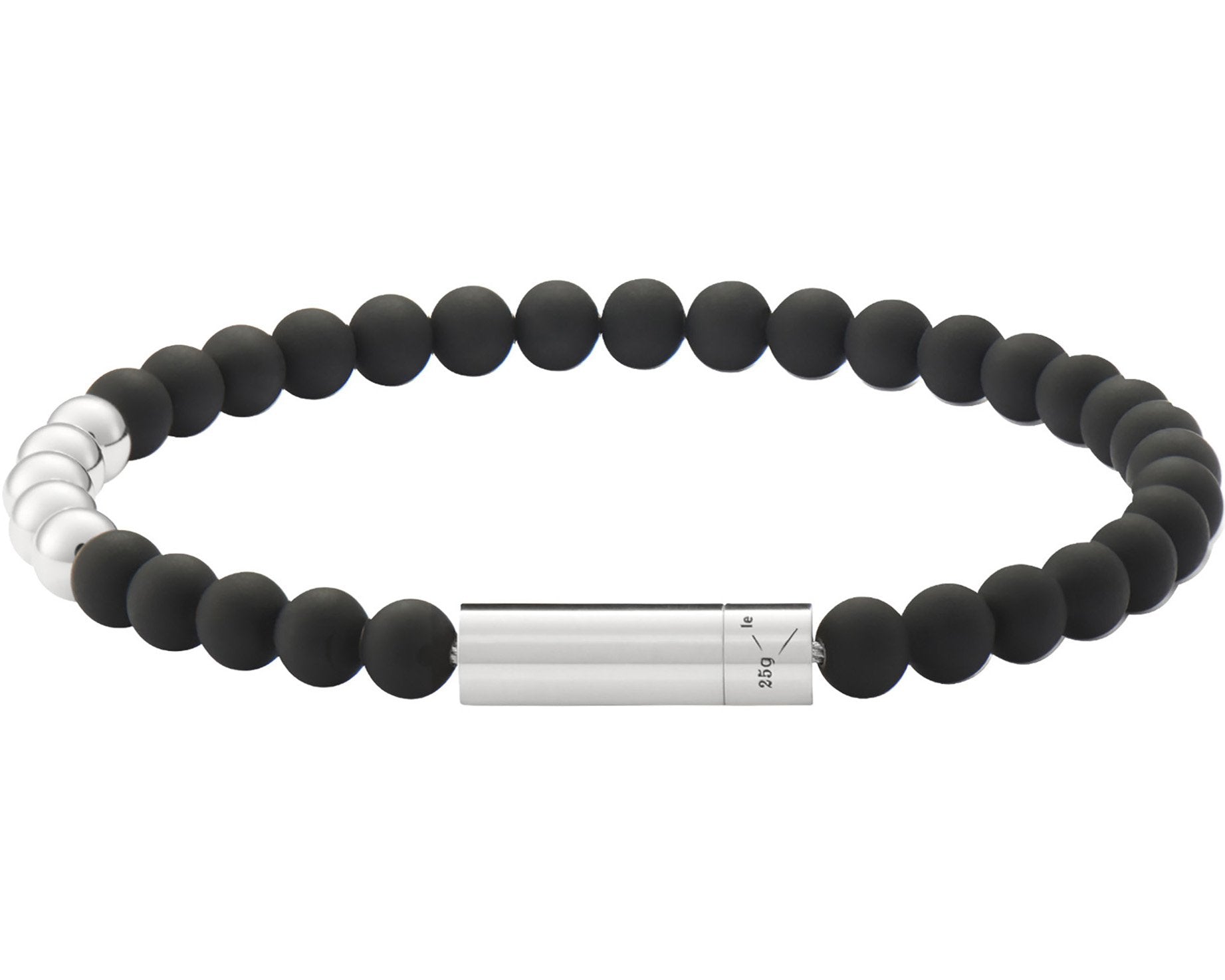 soft black bead bracelet with 5 silver beads 25g